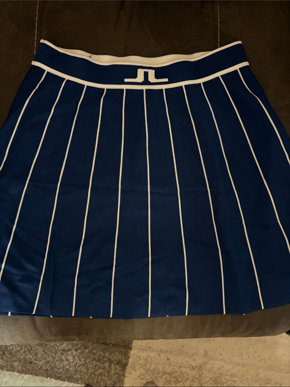 J.Lindeberg Navy Blue Knit Circle Skirt with White Stripe Detailing